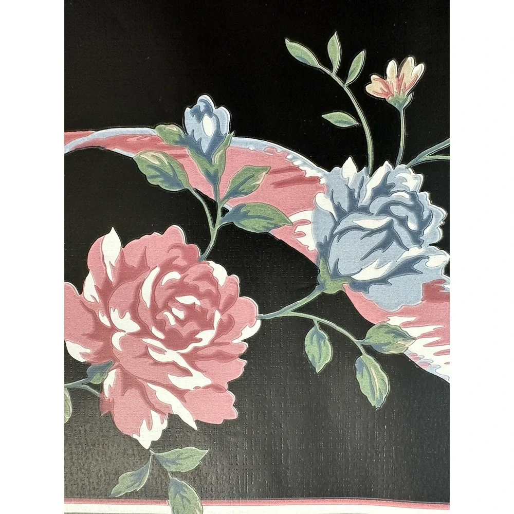 Imperial Vintage Floral Wallpaper Border Pink Blue Black Roses 15ft WB3032 NOS
